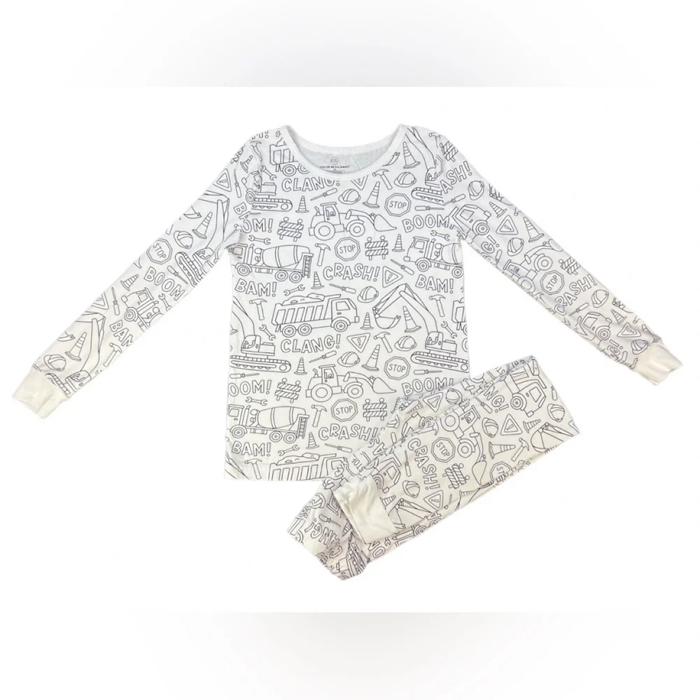Caden Lane White Construction Doodle Kids Pajama Set (no markers included)